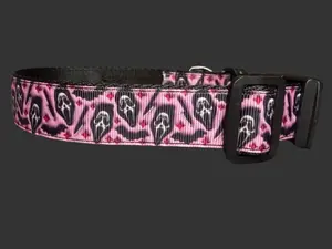 Pink Scream Ghost Face Dog Collar - Spooky Halloween Dog Collar - Pastel Goth Horror Movie Pet Accessory - Adjustable Pink Ghost Dog Collar