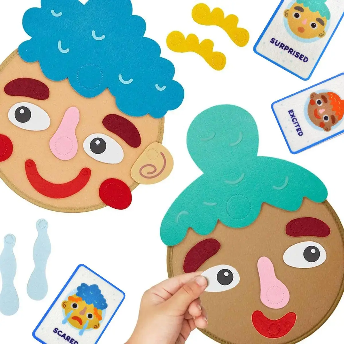 Emotion Learning Toy, 1 Set Funny Faces Busy Board Game with Facial Expressions and Emotional Flashcards, Felt Preschool Learning Activities DIY Puzzle Toy