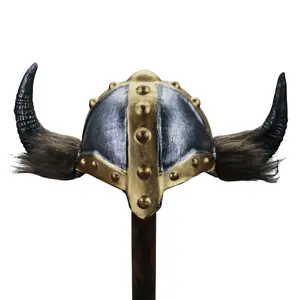 Munetoshi Foam Viking Fur Helmet Replica Warrior Medieval Costume Norse Cosplay Prop Horn LARP