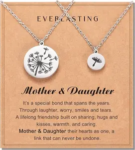 Everlasting Matching Necklace Set for Mother & Daughter Dandelion Design Perfect for Valentine's Day Mother's Day Birthday Christmas Gifts