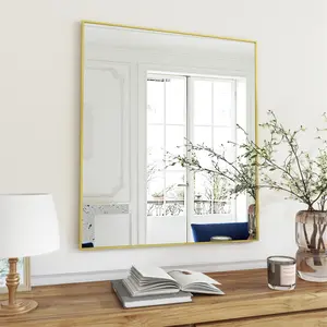 New 24 x 36 Oversized Rectangular Wall Mirror with Sleek Metal Frame - Versatile Hanging Mirror for Living Room Bedroom Bathroom and Entryway - Horizontal or Vertical Installation Gold Finish Durable Aluminum Alloy Construction Decor