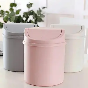 Mini Trash Can with Lid, Small Desktop Waste Bin, Plastic Rotating Top Cover, Keeps Desk Clean, Ideal for Bathroom, Home Office, Living Room, Organizer, Trashcan