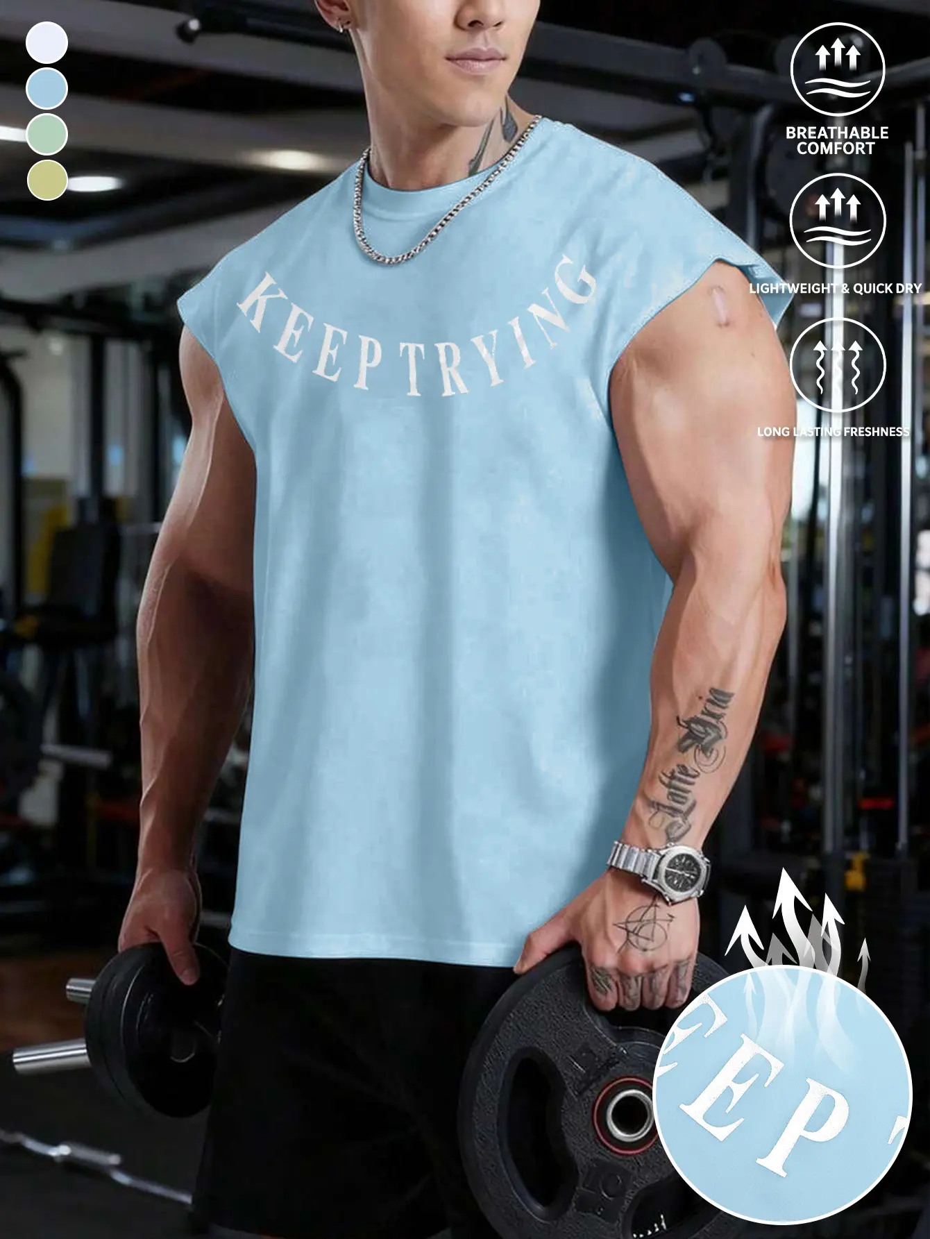 Men’s crewneck letter-print tank top, sleeveless design, American sports style, suitable for light outdoor hiking and gatherings with friends.