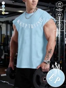 Men’s crewneck letter-print tank top, sleeveless design, American sports style, suitable for light outdoor hiking and gatherings with friends.