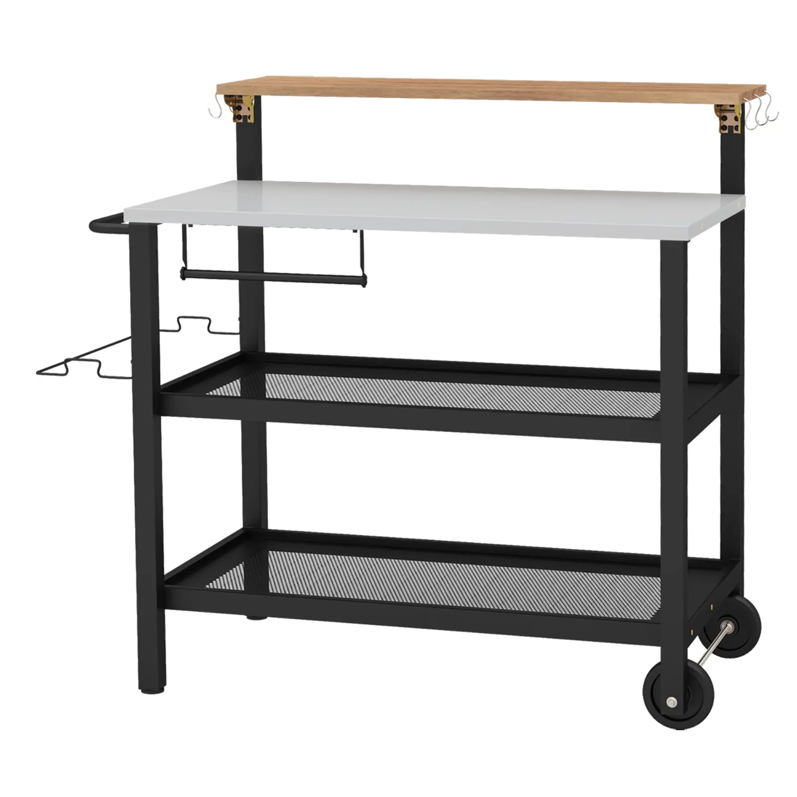 COSTWAY - Rolling Bar Cart with Flip-up Table and Hooks for Kitchen