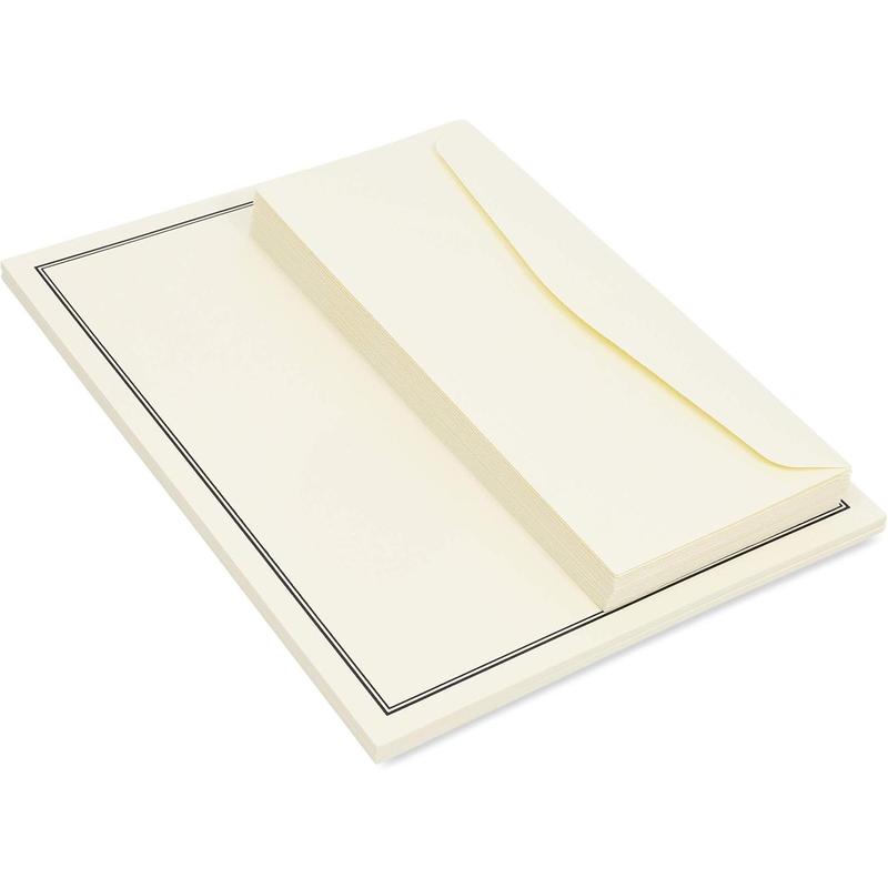 72 piece stationery set for writing letters with 48 ecru and black border paper sheets and 24 envelopes (8.5 x 11 in) Home Office