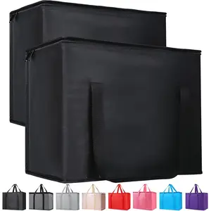 2-Pack Insulated Reusable Grocery Bag Heavy Duty Thermal Tote, X-Large for Frozen Foods Cold Storage, Travel Cooler Shopping Transport Hot Food Delivery, Collapsible Insulated Bags, Black