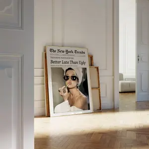 Trendy Newspaper Print, Better Late Than Ugly, New York Times Wall Art, Bathroom Decor, Vintage Bar Cart, Girl Dorm Room Retro, Printable