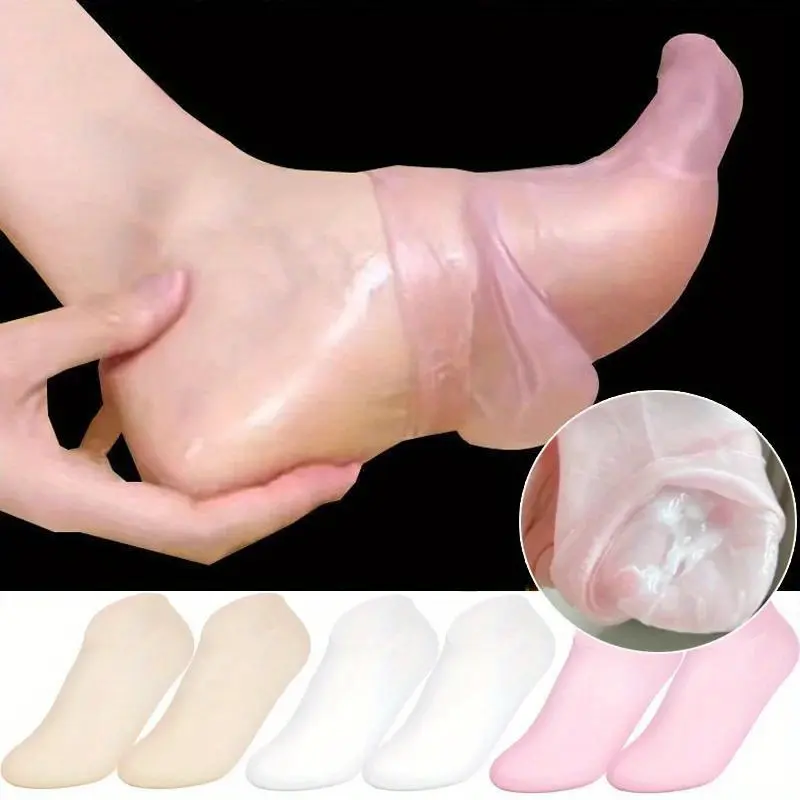 [1 Pair Spa-Quality Moisturizing Socks] 1 Pair Silicone Moisturizing Foot Socks for Dry, Cracked Feet - Spa-Quality Pedicure Socks with Massage Function, Formaldehyde-, Available in Pink  White, Feet Care Products