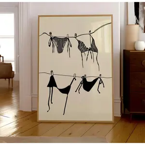 Bikini Hanging Poster - Girl Laundry Trendy Wall Art Print Coquette Room Decor Girly Print Aesthetic Apartment Decor Retro Wall Prints Beige