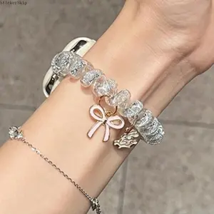 2026NEWKorea Cute Bling Glitter Bow Bunny Pendant Change Elastic Band And Case Compatible with for Apple Watch Band Series S10 9 8 7 6 5 4 SE S10 42Mm 46Mm 38 40 41Mm 42 44 45Mm 49Mm Summer Girl Strap