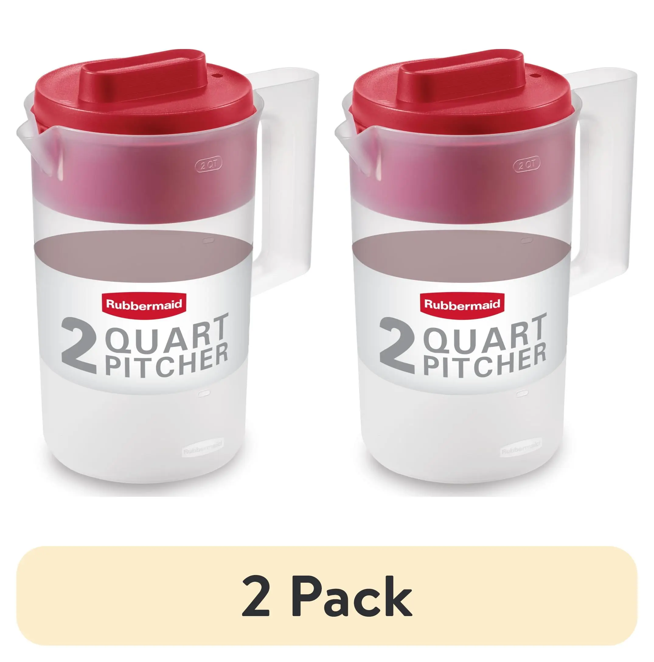 Rubbermaid 2-Pack Plastic Pitcher - Clear/Red, 2 Qt Kitchen Drinkware Jug