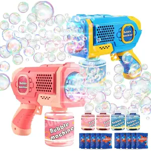 2 Pack Bubble Gun Machine for Kids, Automatic Light Up Bubble Blower with 4 Bottles 10 Bags Refill Solution, Bubble Guns Blaster for Toddlers, Outdoor Toys Gifts, Wedding Easter Party Favor