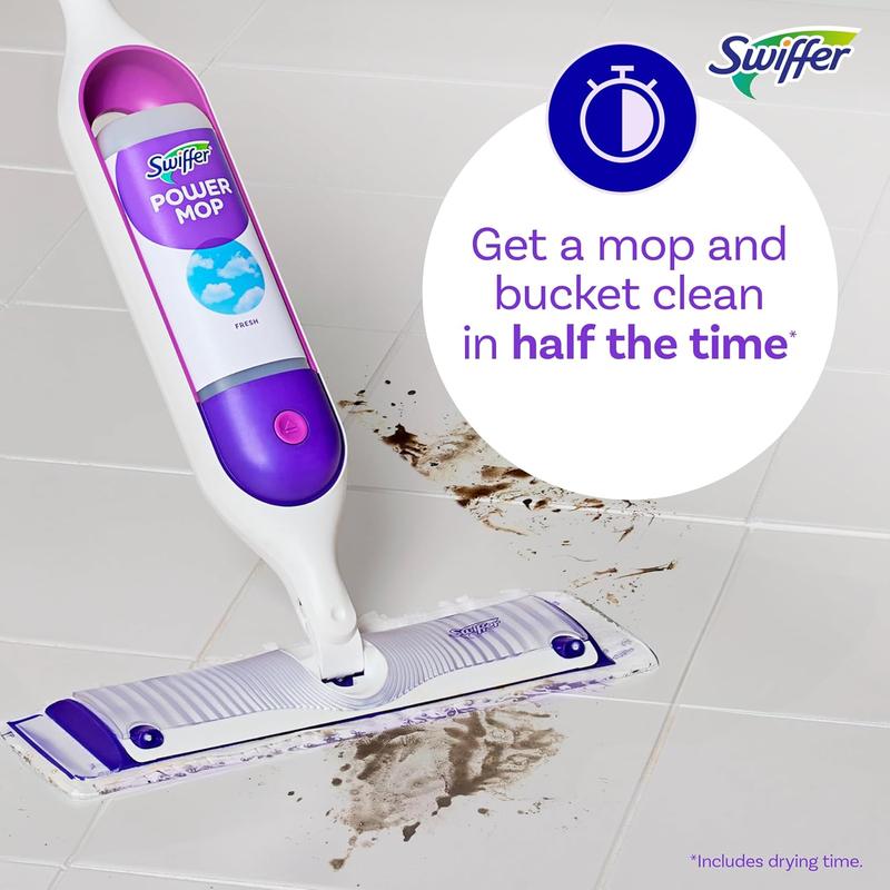 Swiffer PowerMop Multi-Surface Mop Kit for Floor Cleaning Includes PowerMop 2 Mopping Pad Refills Fresh Scented Solution & 2 Batteries