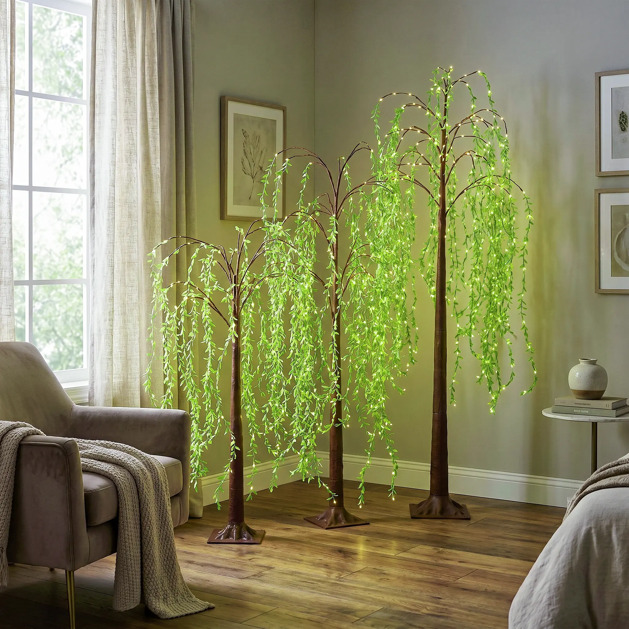Artificial Weeping Willow Tree LED Floor Light, USB Powered, 3.9ft / 4.9ft / 5.9ft, Charming Decor Lamp for Bedroom, Living Room, Wedding, Party, Mother’s Day, Spring, Summer Holiday