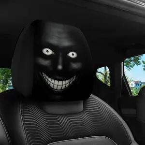 2pcs, Dark Style Evil Charm Smiley Face Printed Car Head Pillowcase, Car Decoration, Car accessories, Universal Fit, Suitable For Long-distance Self-driving Travel, Washable And Durable, Car Seat Headrest Protective Cover, Suitable For Cars