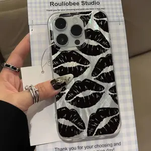 Kiss Me Lips Feather Cloth Phone Case for iPhone 17/16/15/14/13/12/11 Pro Max/Pro/Plus/Air - TPU & PET, Scratch-Resistant, Shockproof, Slim Fit Protection