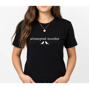 Funny Attempted Murder Crow T-Shirt, Unisex F-Caw-F Dark Humor Graphic Tee, Sarcastic Birding Enthusiast Novelty Short Sleeve Apparel for Men and Women, Aesthetic Corvid Lover Gift Fashion Top, Viral Trendy Retro Streetwear Shirt