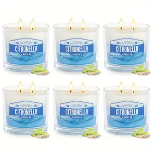 New 6 Pack Citronella Candles Outdoor 2 Wick Large Scented Citronella Candles Set 60 oz 450H Burn Citronella Candle Essential Oils and Natural Soy Wax for Summer Garden Yard Backyard Balcony Camping Decor Ornaments