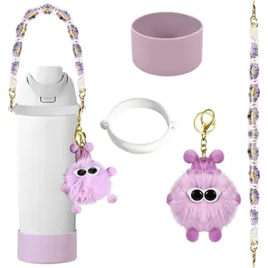 Accessories Set for Owala Water Bottle 24 oz 32 oz 40 oz, Anti-slip Silione Boot, Hand-woven Water Bottle Handle Strap and Keychain Charm included, Compatible with Owala freesip