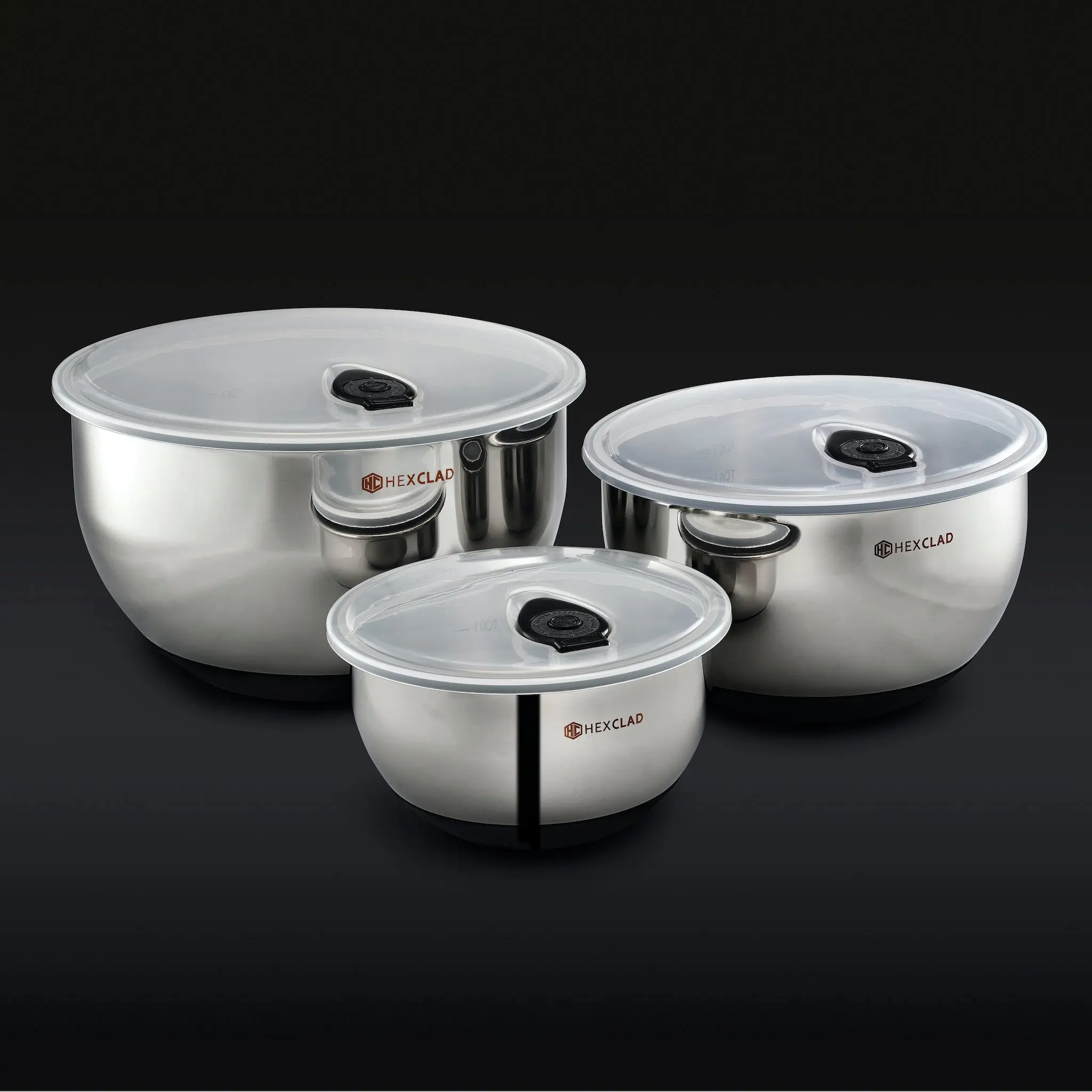 HexClad 6pc Stainless Steel Mixing Bowl Set with Vacuum Seal Lids HexClad 6pc Stainless Steel Mixing Bowl Set with Vacuum Seal Lids