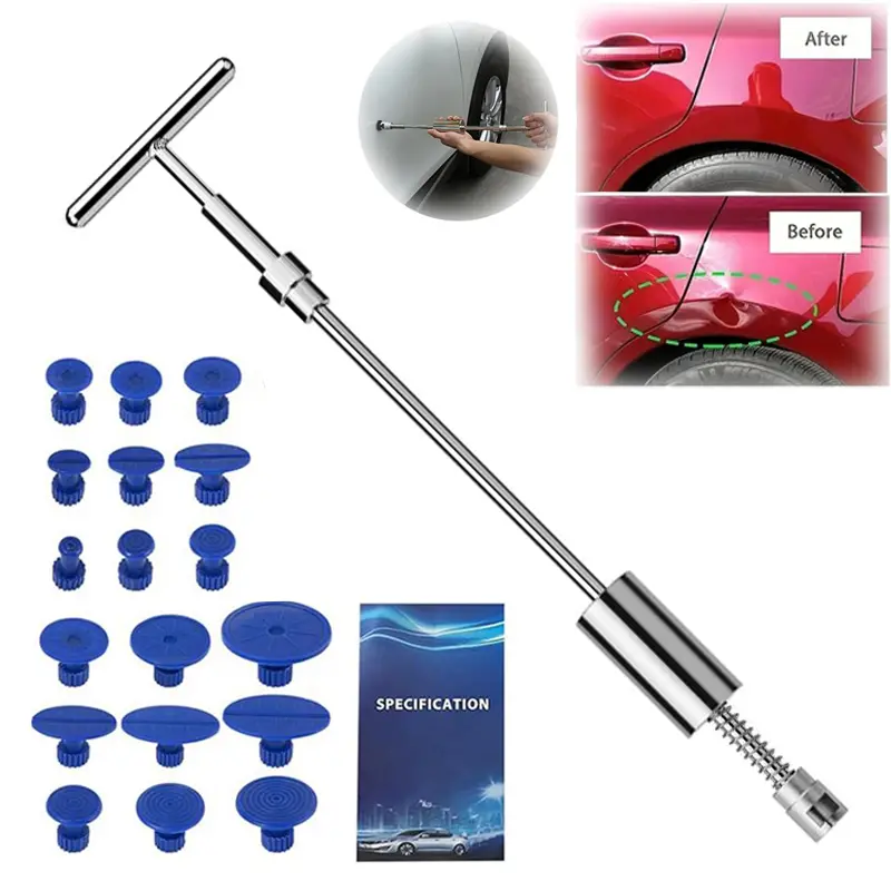 Dent Puller - Dent Remover with T bar r and Upgraded Dent Puller Tabs for Car Dent Repair and Metal Surface Dent Removal  with 18 Suction Dent Pulle Portable Repair Tool Kit
