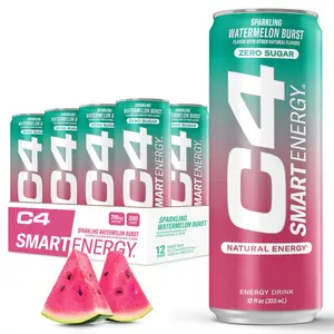 (A)Cellucor C4 Smart Energy Drink Watermelon Burst – Boost Focus and Energy, Zero Sugar, Natural Energy with Nootropics, 200mg Caffeine, 12oz Pack of 12