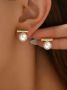 Fashion imitation pearl earrings for women & girls geometric design stackable Solid Faux Pearl earring studs perfect jewelry gifts for daily wear