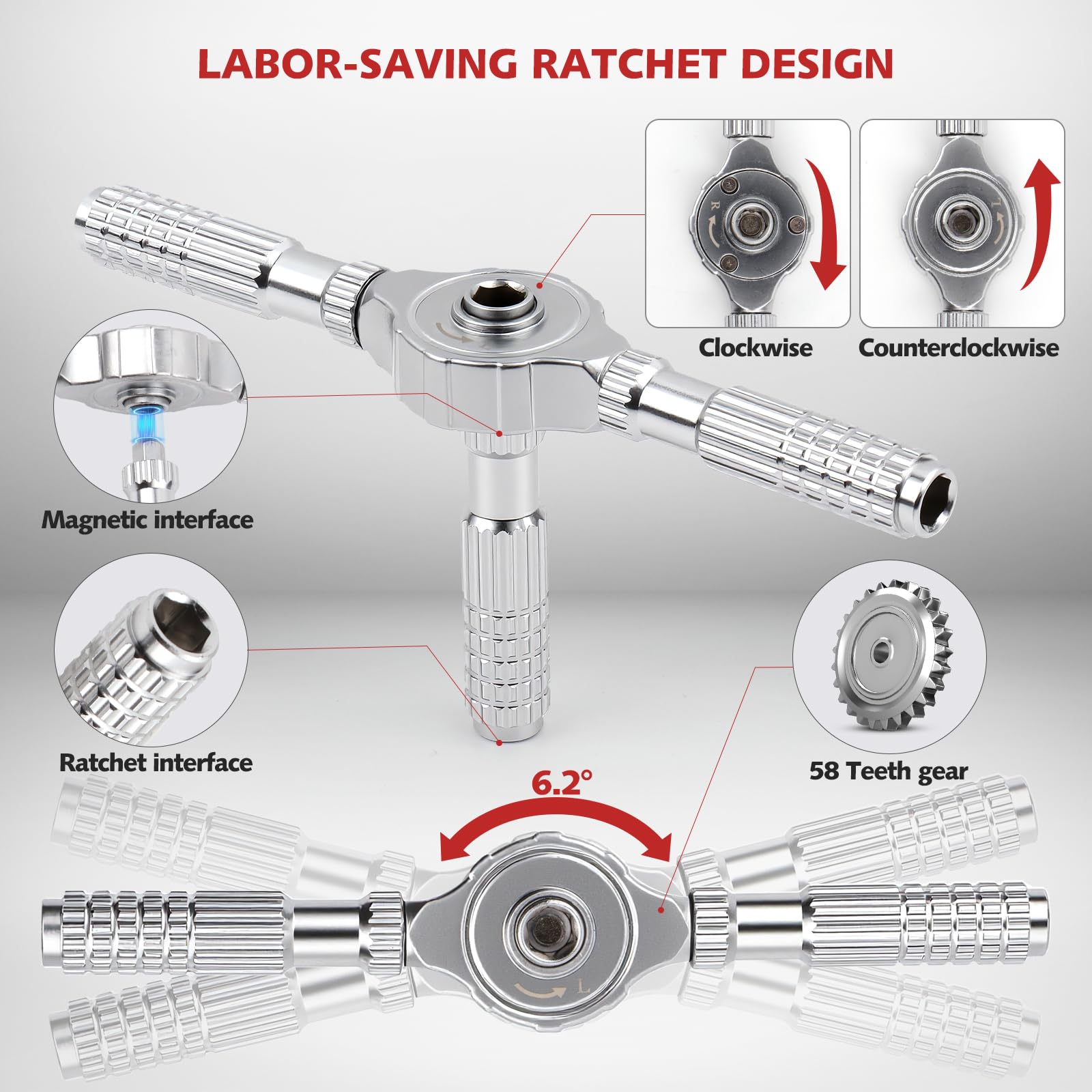 Upgraded Hex Key, Torx, and Slotted Ratchet Screwdriver Set, Magnetic Drill Bits with Size Markings | Easy to Identify and Store, Multiion T-Handle Drive Kit for DIY and Home Repair