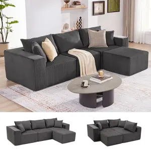 【2/3 packages shipping】107.4" Cloud Couch Sectional, Modular Sofa with Deep Seat, Plush Corduroy L Shaped Boneless Couch, Convertible Sectional Couches for Living Room, 4Seat