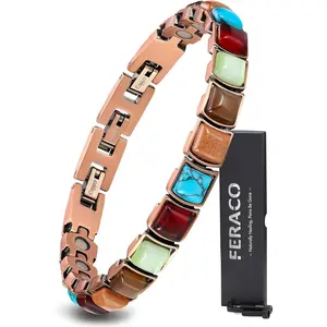[Women's Day Gift]Feraco Copper Bracelet for Women, Magnetic Bracelet with 3800 Gauss Magnets, Natural Turquoise Gifts,Adjustable with Sizing Tool,relief  bracelet,perfect date night gift,pulseras de cobre,charm  bracelets,mystery jewlery girl