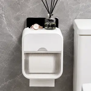 Waterproof Wall Mount Tissue Dispenser  Modern Fluted Bathroom Organizer for Roll Paper & Face Towels with Top Shelf
