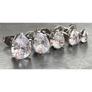 PAIR of Beautiful Hypoallergenic Clear CZ Gem Teardrop Stud Earrings!