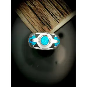Southwest Navajo Handmade Ring • Native American 925 Sterling Silver • Blue Opal with Black Resin