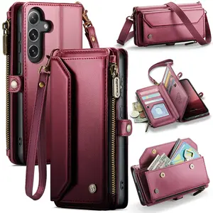 Crossbody for Samsung Galaxy S25/S24/S23/S22/S21/S20 Ultra Galaxy Note 10 Case Wallet【RFID Blocking】 with 10-Card Holder Zipper Bills Slot, Soft Magnetic Flip Wristlet Shoulder Strap Wallet Case for Women