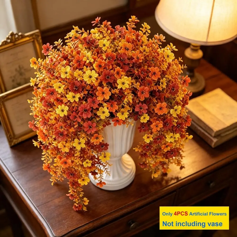 4 Pack Faux Fall Hanging Orchid Stems, Equal Size Long Drooping Silk Flowers for Hanging Basket and Porch Decor