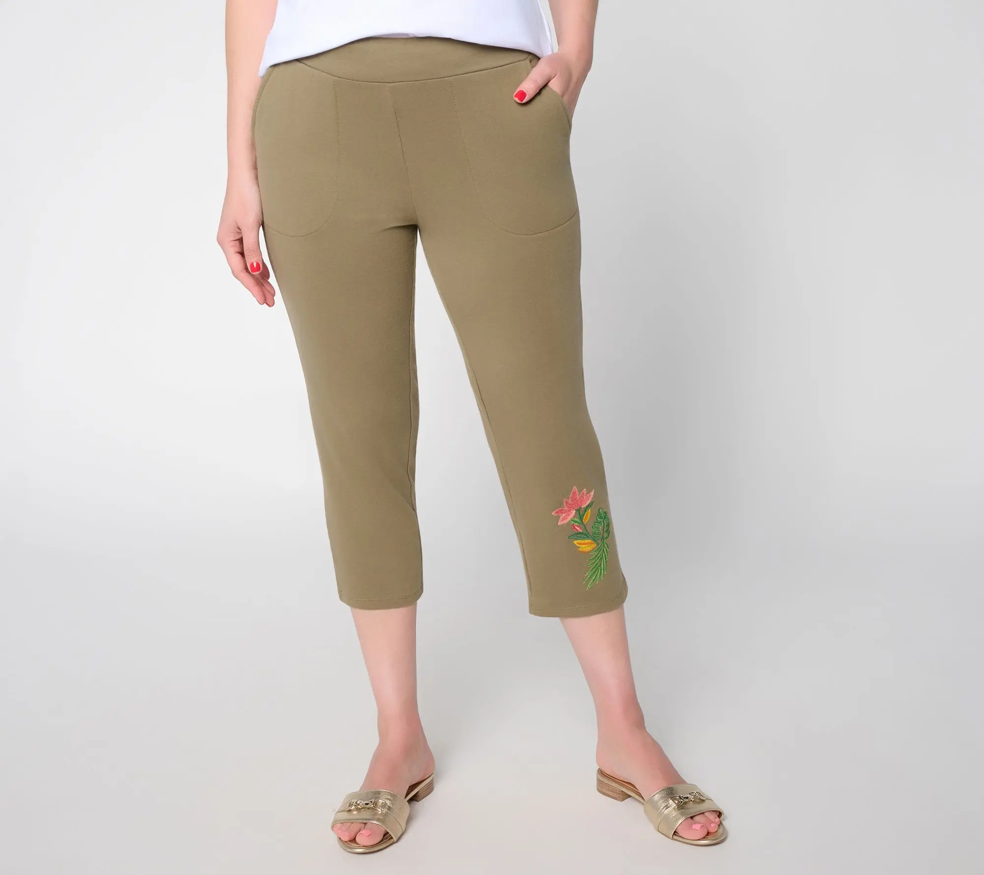 Denim & Co. Petite French Terry Slim-Leg Crop Pants