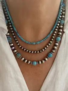 Vintage Turquoise Decorated Necklace Set, Boho Style Multi-layer Necklace for Women & Girls, Fashion Jewelry for Party, Daily Decor, Trendy All-match & Exquisite Jewelry for Birthday Gift, Necklets