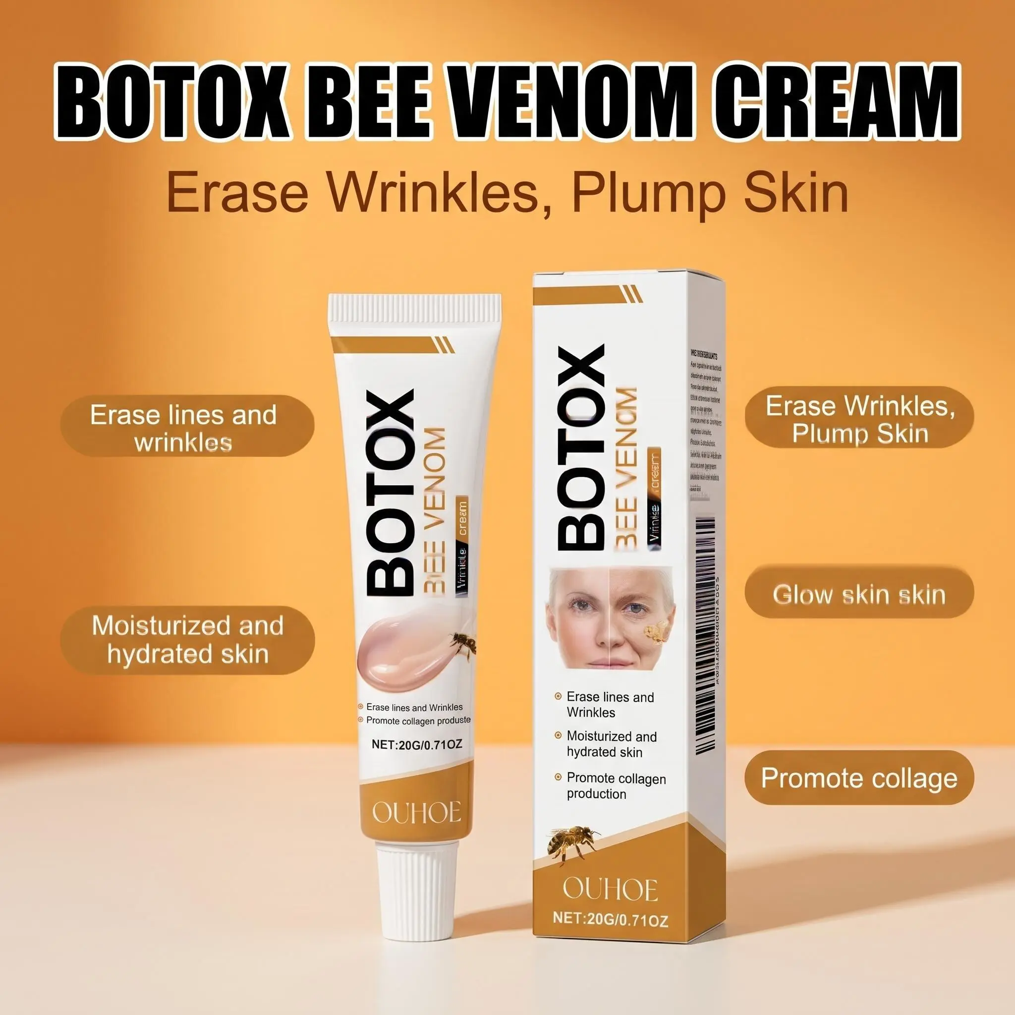 Botoxbee Bee Venom Facial Cosmetic Cream - 4/6 Counts Set, Wrinkle Removal, Hydrate, Lifting & Recovery, Smooth, Silky, Gentle, Lightweight Daily Moisturizer for All Skin Types, Face Care Products