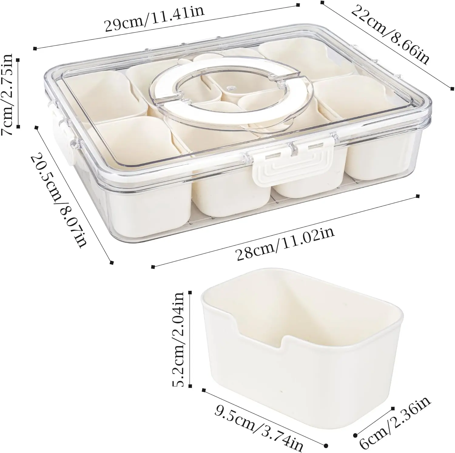 Divided Serving Tray with Lid & Handle - Clear Snack Box for Candy, Fruits, Nuts - Portable Charcuterie Container