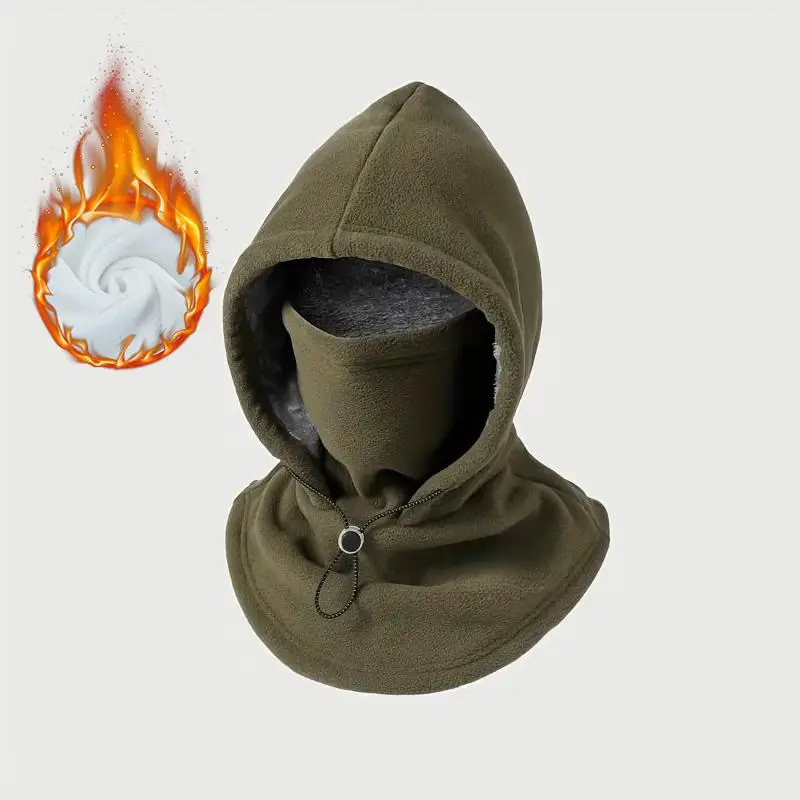 One-piece flannel warm balaclava, windproof coldproof for outdoor cycling, match collarless coats/cotton jackets, with neck & face mask, autumn winter style
