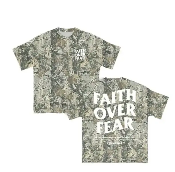 Unisex Faith Over Fear Dead Leaves Camo Print T-shirt, 3D Camo T-Shirt, 3D Camo Style T-Shirt, 3D Camo Shirt