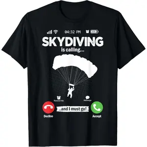 Men's Classic Soft Cotton Garment-Dyed Parachute Prints Short-Sleeve Casual Skydiving T-Shirt