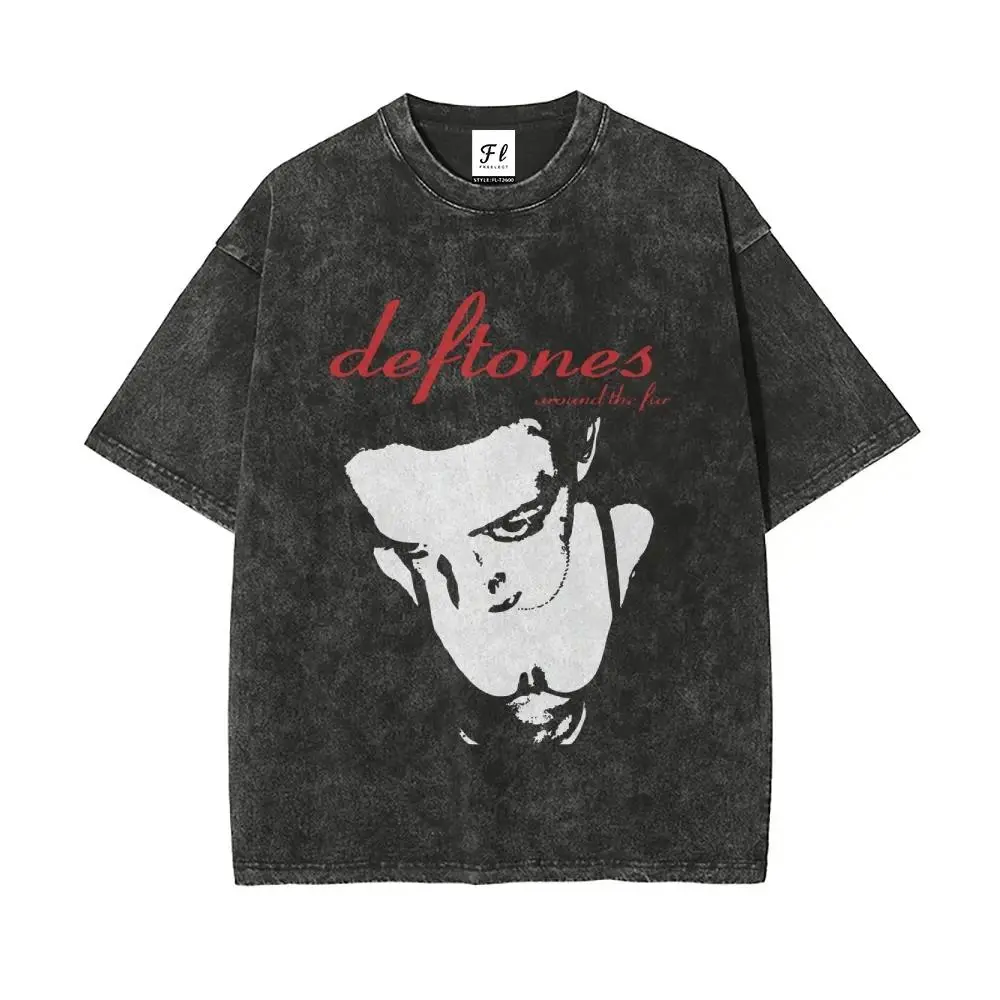 Menswear Retro Rock Vibe Short Sleeve T-Shirt - Snowflake Wash Streetwear Top, Round Neck, High-Cotton, Graphic Print, Vintage, Soft Texture, Regular Fit, All Seasons, Casual, Machine Washable, Tshirt, Short Sleeves