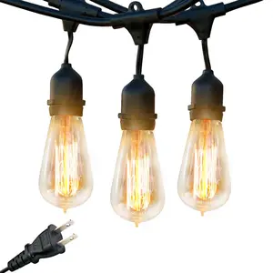 Brightech Ambience Pro Incandescent Outdoor String Lights - 48 Ft Dimmable Patio Light - 40W Commercial Waterproof Porch String Lights for Outside, Backyard - 15 Vintage Filament Bulbs, Warm White