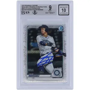 Julio Rodriguez Seattle Mariners Autographed 2020 Bowman Chrome Prospects Mega Box Refractor #BCP-175 Beckett Fanatics Witnessed Authenticated 9/10 Card - Fanatics Authentic Certified
