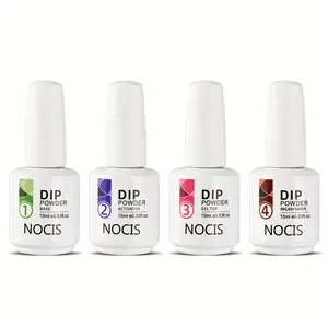 4Pcs Dip Powder Liquid Set, Base Coat Activator Top Coat Brush Saver, Complete Nail Dip System for Dip Powder Nails