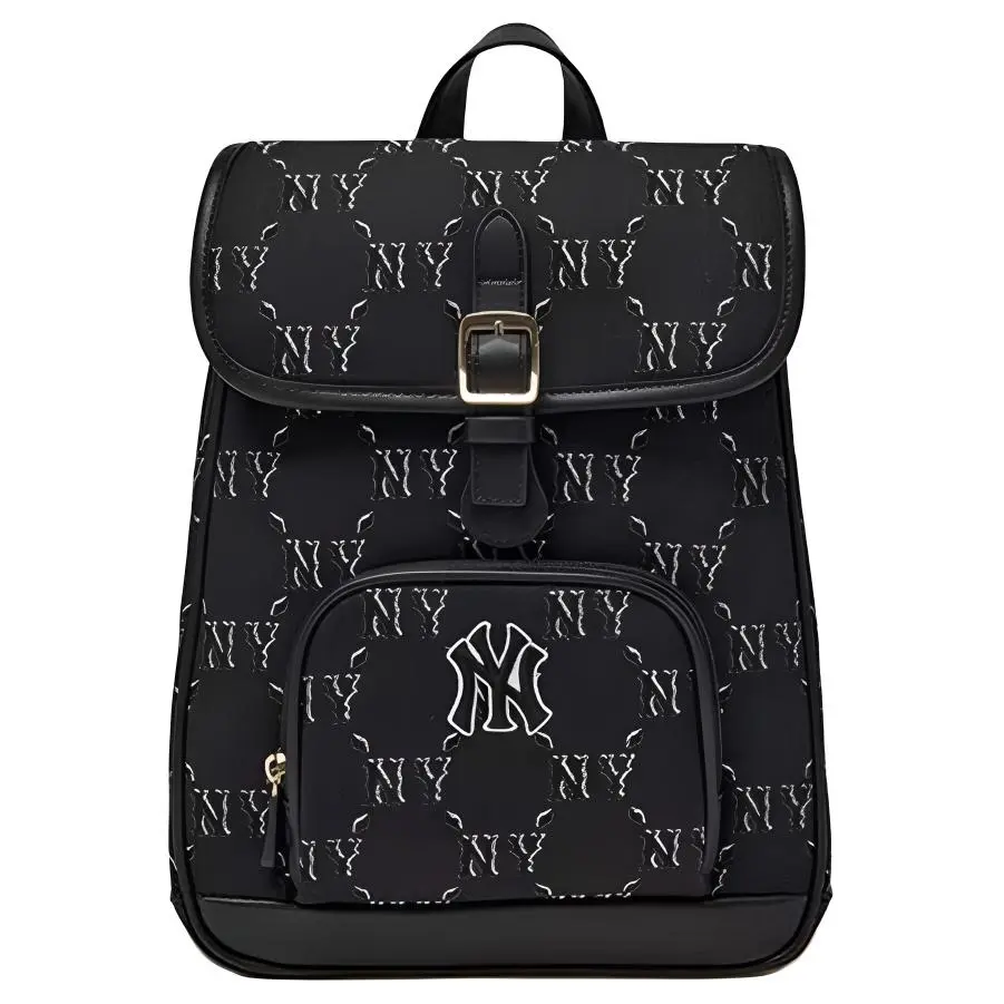 MLB New York Yankees 25FW Diamond Jacquard Fabric Kids' School Backpack, Black Junior Boys' Functional Luggage Bag