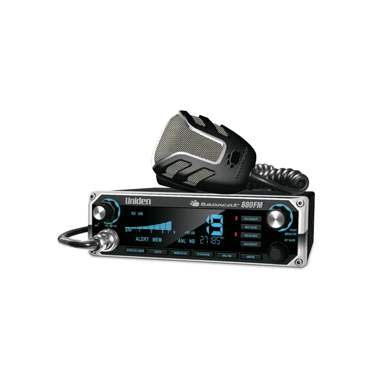 Uniden BC880FM Deluxe Handheld Multifunctional Portable AM-FM CB Radio, with Weather Function, 7-Color Display Options, Handheld Radio, Multifunctional Portable Radio