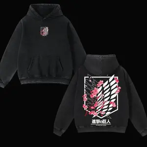 Attack On Titan Anime Unisex Hoodie, Wings Of Freedom AOT Hoodie - Eren Acid Wash Graphic Hoodie Casual Menswear Soft Top, Hoodie AOT Streetwear XOD 66G